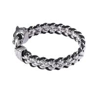 QTYQWC New 2026 Unisex 13Mm 8.5'' Knit Leather Chain Bracelet Stainless Steel Fashion Biker Wolf Bangle Mens Jewelry Findings Trendy Accessories Creative Gift For Women And Men