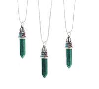 QTYQWC One Pieces Bohemian Ethnic Vintage Hexagon Bullet Shape Natural Stone Crystal Pendants With Beads Chain