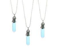 QTYQWC One Pieces Bohemian Ethnic Vintage Hexagon Bullet Shape Natural Stone Crystal Pendants With Beads Chain