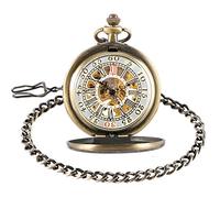 QTYQWC Retro Vintage Mechanical Pocket Watch Stars Treasure Box Pattern Hand Winding Exquisite Bronze Steampunk Clock