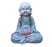 QTYQWC Solar Light Zen Garden Statue Ornament Home Decor Solar Powered Serenity Buddha w/Crackled Glass Ball