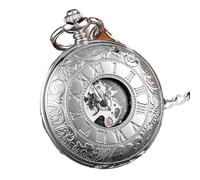 QTYQWC Vintage 2 Sides Open Case AutomaticMechanical Men's Watch Double Face Roman Dial Clock Hand Wind Pocket Watch Chain Gift