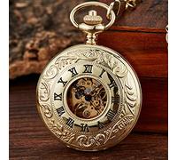 QTYQWC Vintage 2 Sides Open Case AutomaticMechanical Men's Watch Double Face Roman Dial Clock Hand Wind Pocket Watch Chain Gift