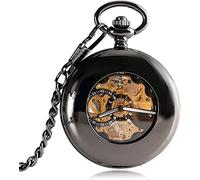 QTYQWC Vintage Smooth Case Pocket Watch Skeleton Men Stylish Luxury Automatic Mechanical Exquisite Cool Roman Numerals Gift Xmas
