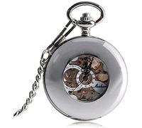 QTYQWC Vintage Smooth Case Pocket Watch Skeleton Men Stylish Luxury Automatic Mechanical Exquisite Cool Roman Numerals Gift Xmas