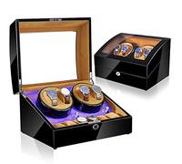 QTYQWC Watch Winder 4+6 Automatic Watch Winders Storage Case Watch Box Wooden Silent Motor Five Modes Adjustable Watch Pillows LED Backlight Open Lid and Stop Automatically,Leather 005 Watch