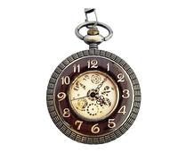 QTYQWC Wood Case Style Mechanical Pocket Watch Antique Skeleton Dial Cclock with Gift Box for Men Dropshipping/B