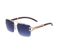 QTYQWC Wooden Sunglasses For Men Square Rimless Sunglasses Women Wood Grain Vintage Fashion Glasses Luxury Retro
