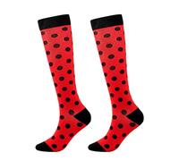 QTZTZ Long Toe Socks Female Maple Leaf Rainbow Stripes Calf High Five Finger Student Socks Girl Colorful Cotton Stockings,Red black dots- S/M