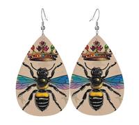 Qu-Een Bee With Crown Leather Earring Printed Dangle Earrings Creative Pendant For Mother'S Day Party