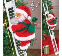 QUAAM Electric Santa Claus Climbing Ladder, Climbing Santa Claus on Ladder with Music- Santa Claus Climbing The Ladder to Christmas Tree - Hanging Ornaments for a Festive Touch (White)