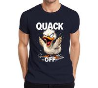 Quack Off Funny Angry Duck Cheeky Cartoon Saying Sarcastic Men's T-Shirt, navy, L