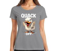 Quack Off Funny Angry Duck Cheeky Cartoon Saying Sarcastic Women's T-Shirt, gray, XXL