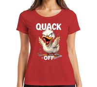 Quack Off Funny Angry Duck Cheeky Cartoon Saying Sarcastic Women's T-Shirt, red, M