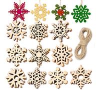 QUACOWW 50 Pieces Christmas Wooden Snowflake Ornaments Unfinished DIY Wood Snowflake Cutouts Christmas Tree Hanging Ornaments with Strings for DIY Christmas Decorations Crafts (2 Inch)