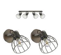 Quad Ceiling Light & 2x Matching Wall Lights Industrial Metal Cage Asjustable