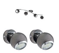 Quad Ceiling Spot Light & 2x Matching Wall Lights Black Nickel Adjustable Shade