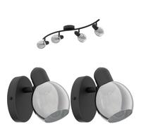 Quad Ceiling Spot Light & 2x Matching Wall Lights Black Vaporized Glass Shade