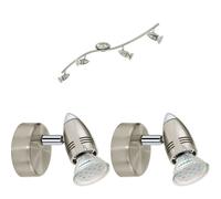 Quad Ceiling Spot Light & 2x Matching Wall Lights Satin Nickel Adjustable Head