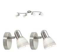 Quad Ceiling Spot Light & 2x Matching Wall Lights Satin Nickel Opal Glass Shade