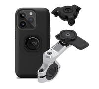 Quad Lock Motorcycle Handlebar Phone Mount PRO Chrome Kit with Vibration Dampener and iPhone 14 PRO MAG Case
