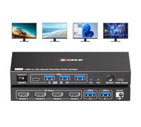 Quad Monitor KVM Switch 4 Monitors 2 Computers 1080P@60Hz,USB 3.0 KVM Switch Quad Monitor for 2 PC Share 4 Monitors and 4 USB Device,with Wired Remote and 2 USB Cables,Driver Installation is Required