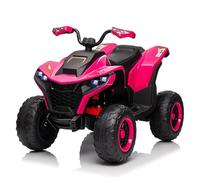 Quad Ride 24V on Kids Toy Dual 75W Motors 7A Battery Front LED Headlights 2.4G Parental Remote Control Power Display Four-Wheel Suspension (Pink)