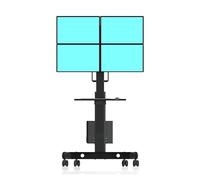 Quad Screen Monitor Computer Cart,Mobile Standing Desk with Wheels, Workstation with Keyboard Tray, CPU Holder, and Adjustable Screen Mount for Office Monitors Arm(17"-24")