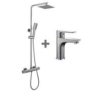 Quad Thermostatic Shower Column + DEN Basin Tap Adjustable Height from 73 to 122 cm, Chrome Brightness