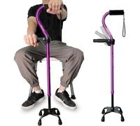 Quad Walking Cane - Adjustable Lightweight Stick for Men and Women, Sturdy 4-Pronged Base for Extra Stability, Self-Standing Foam Padded Offset Handle for Soft Grip