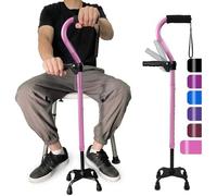 Quad Walking Cane - Adjustable Lightweight Stick for Men and Women, Sturdy 4-Pronged Base for Extra Stability, Self-Standing Foam Padded Offset Handle for Soft Grip