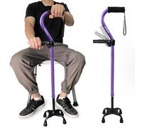 Quad Walking Cane Adjustable Stick Men & Women and Seniors - Lightweight & Sturdy with 4-Pronged Base for Extra Stability Balance,Self Standing Foam Padded Offset Handle for Soft Grip (Violet)