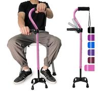 Quad Walking Cane Adjustable Stick Men & Women and Seniors - Lightweight & Sturdy with 4-Pronged Base for Extra Stability Balance,Self Standing Foam Padded Offset Handle for Soft Grip (Pink)