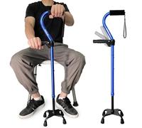 Quad Walking Cane Adjustable Stick Men & Women and Seniors - Lightweight & Sturdy with 4-Pronged Base for Extra Stability Balance,Self Standing Foam Padded Offset Handle for Soft Grip (Blue)
