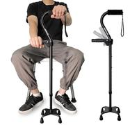 Quad Walking Cane Adjustable Stick Men & Women and Seniors - Lightweight & Sturdy with 4-Pronged Base for Extra Stability Balance,Self Standing Foam Padded Offset Handle for Soft Grip (black)