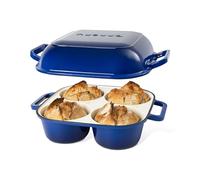 QuadPro Enamelled Cast Iron Bread Loaf Pot - Dutch Oven for Sourdough Bread Baking - 500°F Oven Safe Non Stick Bread Pot - 4 Round Loaf Spaces (12.5cm Diameter), Dark Blue - by Nuovva