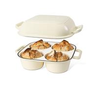 QuadPro Enamelled Cast Iron Bread Loaf Pot - Dutch Oven for Sourdough Bread Baking - 500°F Oven Safe Non Stick Bread Pot - 4 Round Loaf Spaces (12.5cm Diameter), Cream - by Nuovva