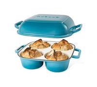 QuadPro Enamelled Cast Iron Bread Loaf Pot - Dutch Oven for Sourdough Bread Baking - 500°F Oven Safe Non Stick Bread Pot - 4 Round Loaf Spaces (12.5cm Diameter), Light Blue - by Nuovva