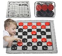 QuadPro Giant Checkers Board Game Set,3 in 1 Jumbo Tic Tac Toe Game,Classic Checkers Board Game for Kids & Adults,Large Checkers Rug Game Mat,Indoor Outdoor Yard Game for Family Camping Party