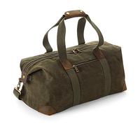 Quadra Heritage Leather Accented Waxed Canvas Holdall (One Size) (Olive Green)