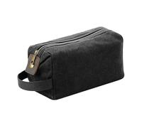Quadra Heritage Leather Accented Waxed Canvas Wash Bag (One Size) (Black)