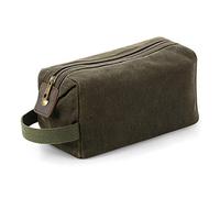 Quadra Heritage Leather Accented Waxed Canvas Wash Bag (One Size) (Olive Green)
