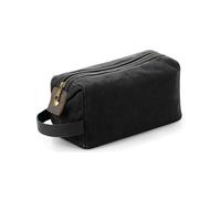 Quadra Heritage Washed Leather Accents Toiletry Bag in Black Quadra Black