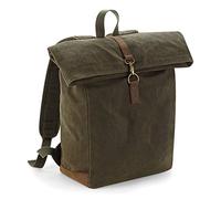 Quadra Heritage Waxed Canvas Leather Accent Backpack (One Size) (Olive Green)