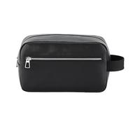 Quadra - Leather Look Black Wash Bag - Travel Essentials, Travel Bag, Man Bag - 100% Recycled Polyester Gym Bag, Hand Luggage Bag and Travel Bag