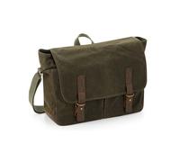 Quadra Men's Heritage Leather Accents Messenger Bag in Dark Olive Quadra Dark Olive