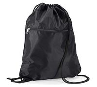 Quadra Unisex Classic Senior Pe Gymsac Bag With Zip Pocket Black In One Size
