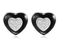 QUADRI 925 Sterling Silver Earrings with Australian Zirconia - Heart - Hoop Earrings - 925 Silver Earrings - Women's Jewellery Made in Italy - Silver Earrings - Gift Included, Klein, klein, Sterling