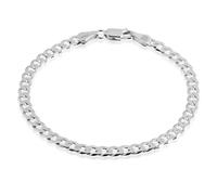 QUADRI - 925 Sterling Silver Mens Bracelet- 5mm Diamond-Cut Cuban Link Curb Chain - Made in Italy - 7.5" - 19 cm