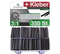 QUADRIOS GmbH 350 Piece Heat Shrink Tube Set with Adhesive Shrink Rate 3:1 Industrial Quality, Halogen-Free, Waterproof, Suitable for Cars, Assortment with Various Sizes, Black